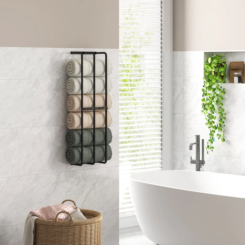 Wieszak na ręczniki, montaż na ścianie, czarny, do łazienki