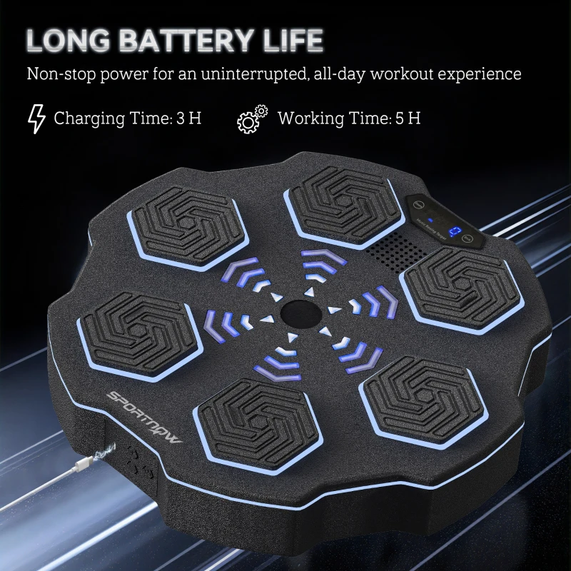SPORTNOW Maszyna do Boksowania z Muzyką, elektroniczna maszyna do boksowania Bluetooth, 9 prędkości, 3 tryby, ściana do boksowania z inteligentnymi diodami LED, dla dorosłych, ćwiczenia w domu, Czarna