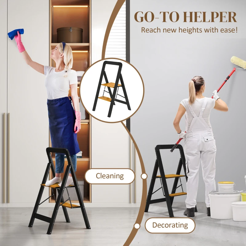 Dwustopniowa drabina składana, antypoślizgowa platforma