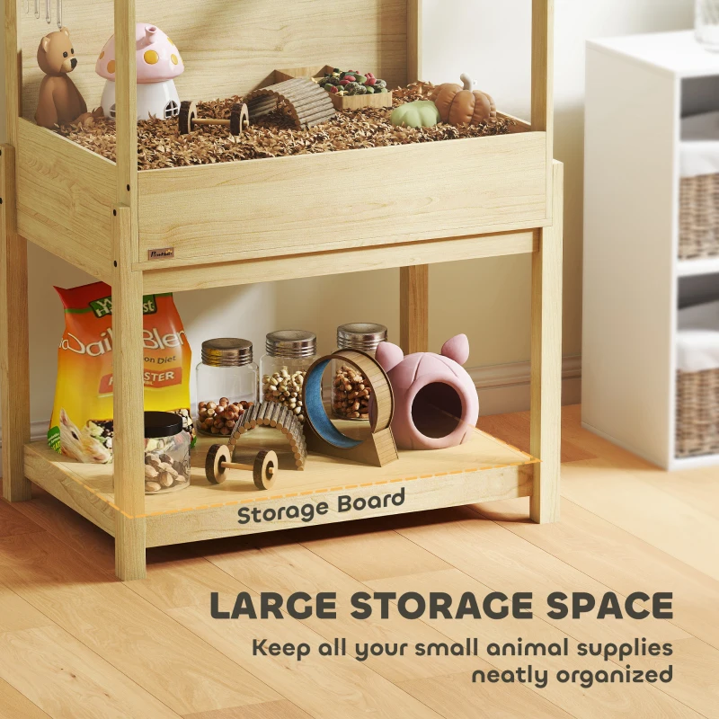 PawHut Hamster Cage, Elevated Design Rat Cage with Openable Top & Transparent Acrylic Windows, Storage Board, for Dwarf Hamster, Gerbil, Natural Wood