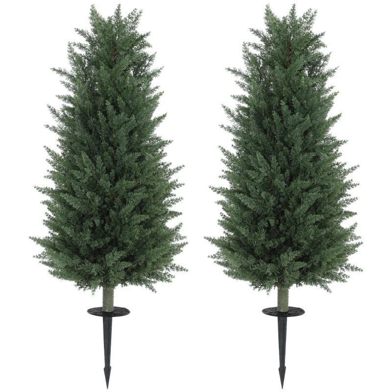 HOMCOM Set of 2 Decorative Artificial Plant, Cypress Tree with 831 Leaves and Ground Stakes, UV Resistant, Fake Plant for Home Indoor Decor, 100 cm