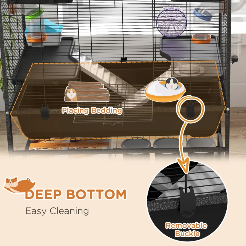 PawHut Klatka dla chomika z rurkami, kołem, domek, dystrybutor wody, 109 x 82 x 46 cm, Czarna