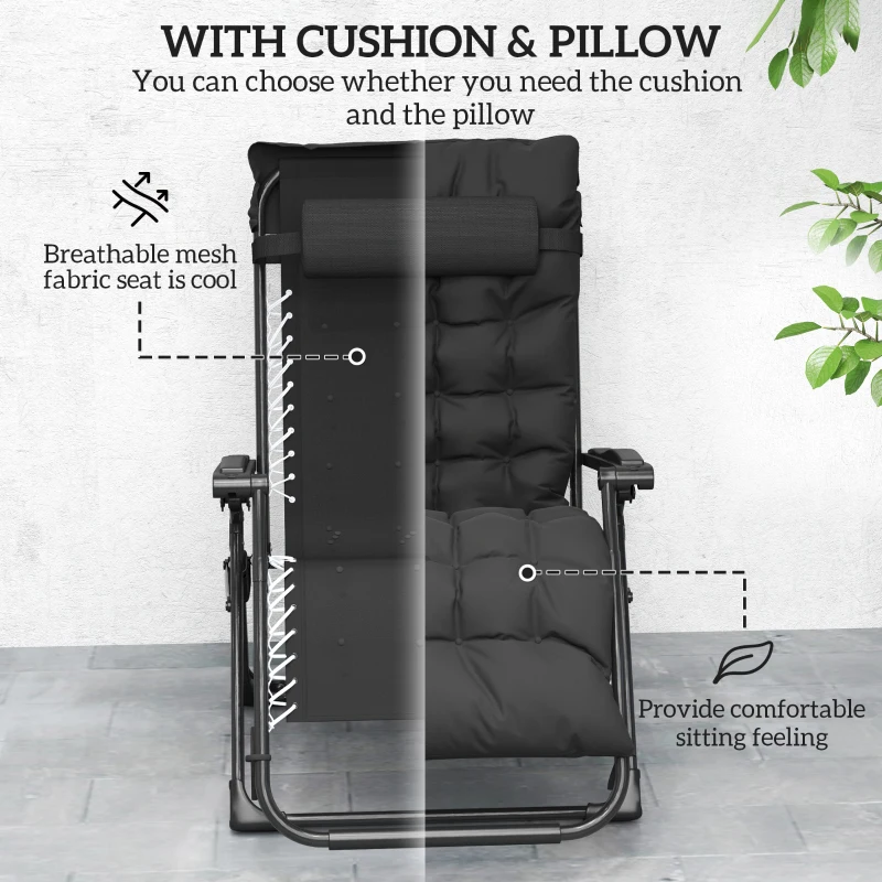Outsunny 2 Piece Reclining Zero Gravity Sun Loungers with Cushions, Black