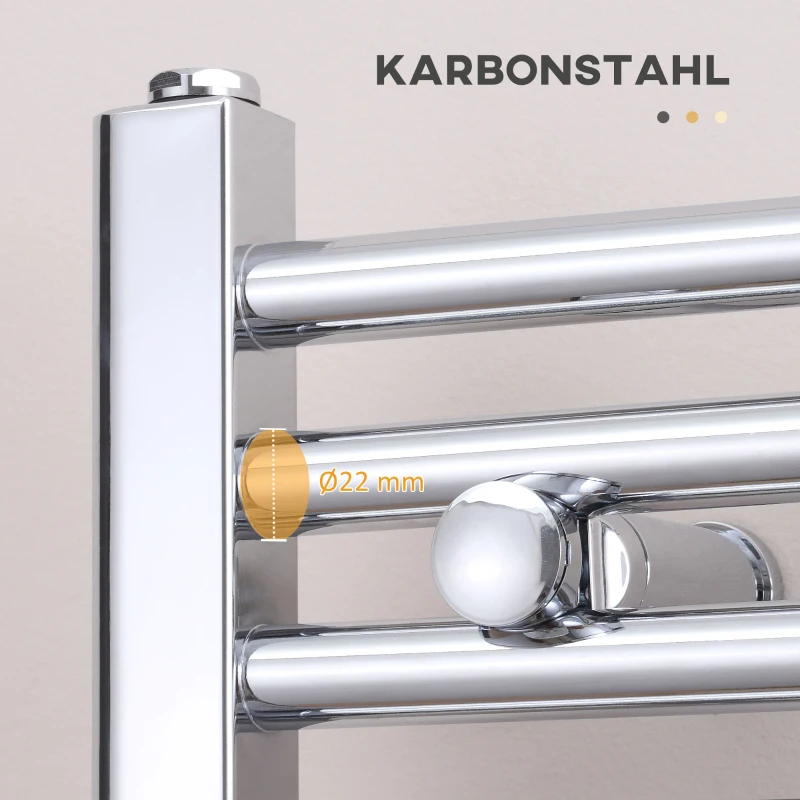 Grzejnik ręcznikowy HOMCOM, hydroniczny podgrzewacz ręczników, suszarka do ręczników, łazienkowy grzejnik 14 prętów grzejnych, montaż ścieny, stal węglowa, srebrny, 600 x 800 mm