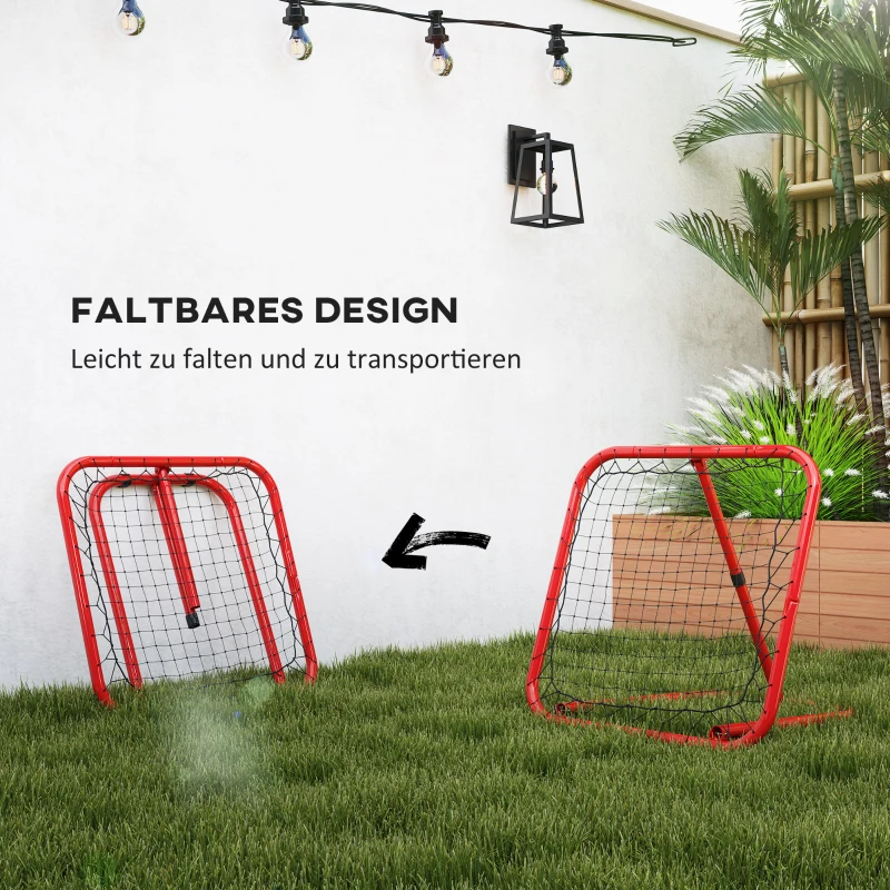 HOMCOM Siatka Odbijająca do Piłki Nożnej, Składana, Ściana Odbijająca, Regulowana w 5 Poziomach, Metal, 78 x 84 x 65-78 cm, Czerwona