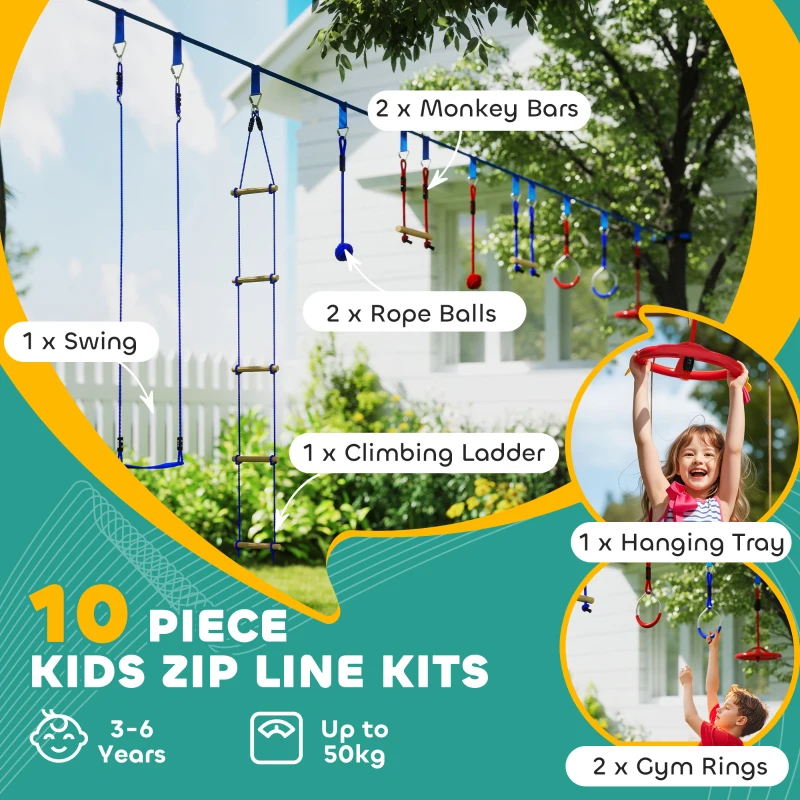 Tor przeszkód Ninja dla dzieci, 10m, niebieska slackline