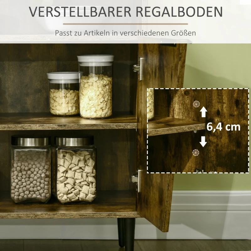 HOMCOM Komoda Kuchenna z 2 Półkami i 2 Szafkami w Stylu Industrialnym z Płyty Wiórowej Rustykalny Brąz+Czarny 147 x 40 x 83 cm