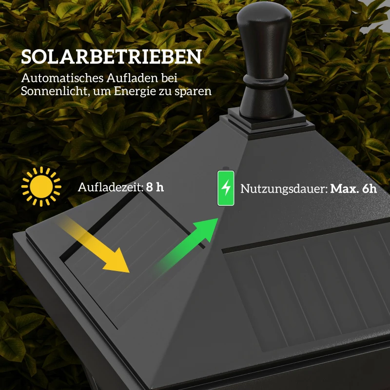 Outsunny Solarna Latarnia Ogrodowa 127 cm, Lampa Ogrodowa z Zimnobiałym LED, Latarnia Ścieżkowa z Czujnikiem Światła, Oświetlenie Ogrodowe, IP44 Wodoodporna, do Zewnątrz, Czarna