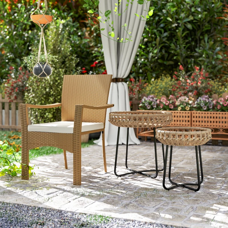 Zestaw 2 stolików bocznych Polyrattan Ø60/41 cm, wodoodporne