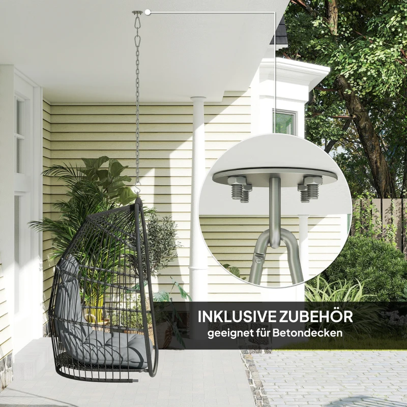 Fotel wiszący z poduszką, polirattan, huśtawka, szary