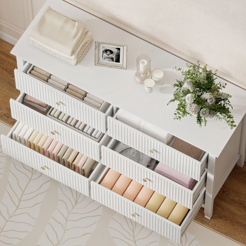 HOMCOM Commode dressoir met 6 lades modern opbergmeubel voor woonkamer slaapkamer hal 100 x 40 x 78 cm Wit