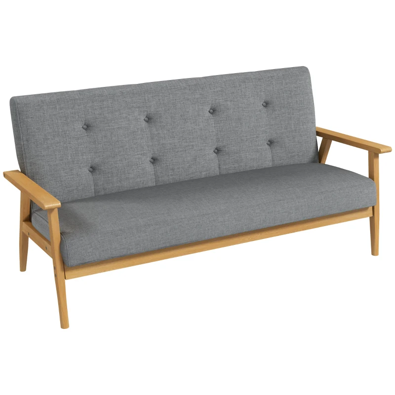HOMCOM 2-osobowa sofa dwuosobowa sofa z tkaniny sofa dla dwóch osób tapicerka loveseat kompaktowy deisgn len drewno kauczukowe szary 115 x 66,5 x 73 cm