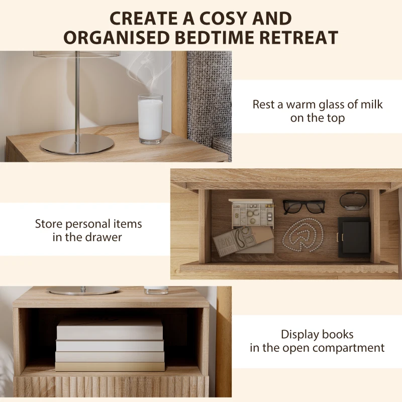 HOMCOM Stolik nocny wiszący z szufladą, otwarta przestrzeń, wykończenie drewnopodobne, szafka nocna, stolik pomocniczy, dla sypialni, salonu, naturalne drewno, 40 x 39,5 x 35 cm
