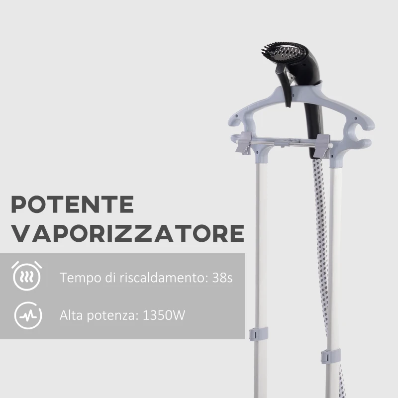 HOMCOM Stiratrice a Vapore, Ferro da Stiro Verticale da 2L, Potenza 1950W con 2 Aste Portatile, 35x25x23cm