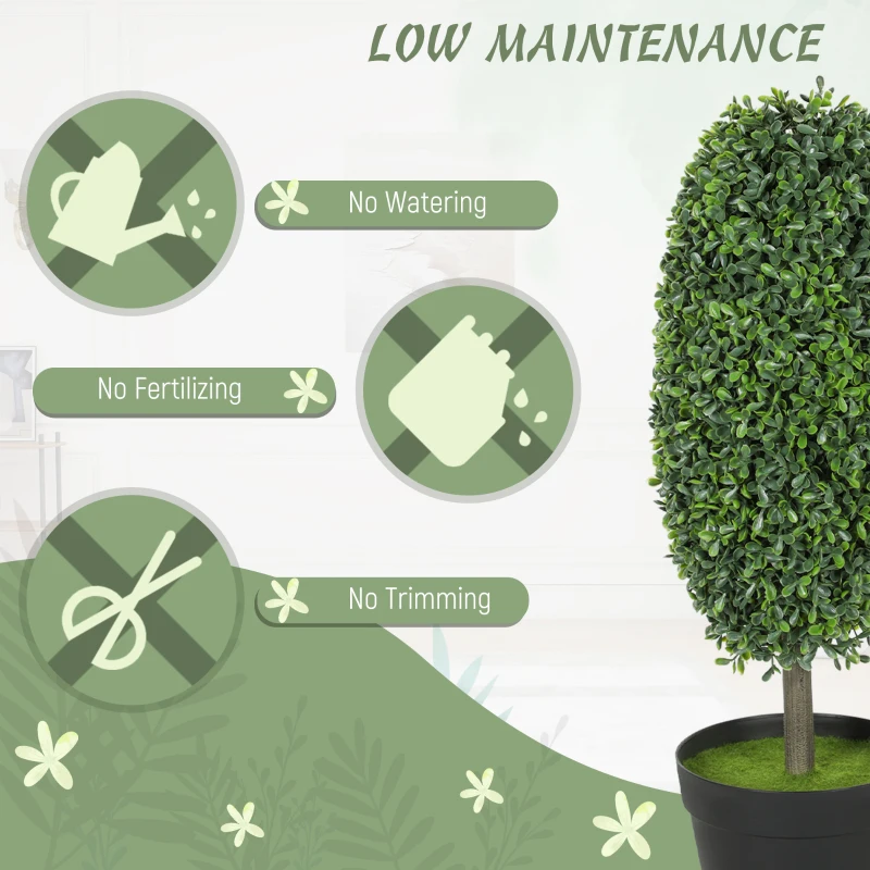 HOMCOM Set of 2 Decorative Artificial Plants, 60cm UV Resistant Faux Olive-Shaped Topiary with Plastic Pot and Flocking, Fake Plants for Indoor Outdoor Decor, Green