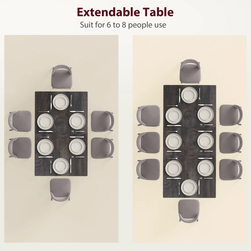 Stół HOMCOM, 120/160 x 75 cm rozkładany stół kuchenny, stół jadalniany ze stalowymi nogami, dla 6-8 osób, szary