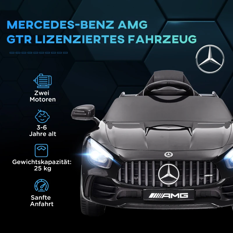 AIYAPLAY Mercedes-Benz AMG GTR Licensed 12V Kids Ride on Car, Battery Powered Kids Electric Car with Remote Control, Soft Start, LED Lights, Music Horn, 3 Speeds, for Ages 3-6 Years, Black