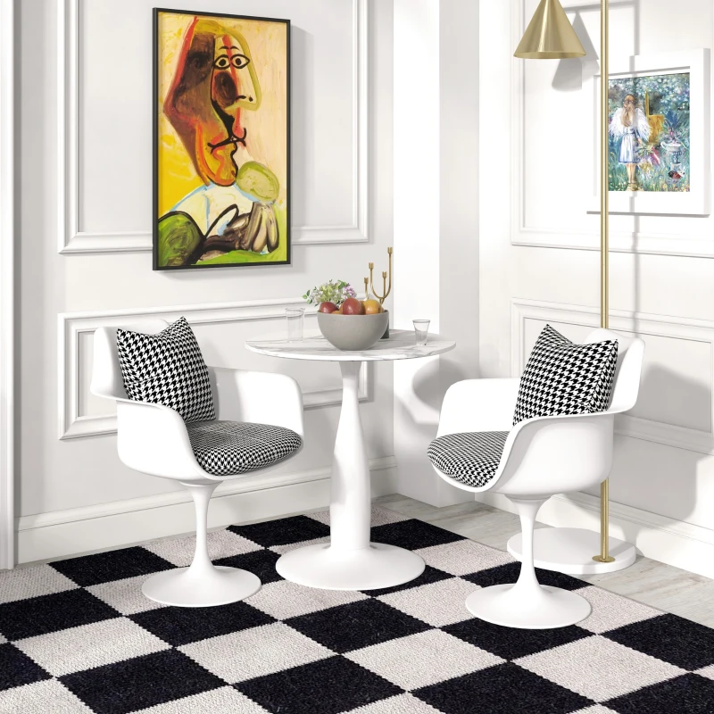 HOMCOM Stół jadalny, Okrągły stół kuchenny, Nowoczesny stół do jadalni z stalowym stelażem, Stolik barowy dla 2 osób, Ø70 x 74 cm, Biały