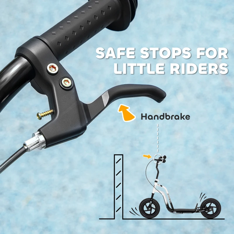 AIYAPLAY Hulajnoga dla dzieci z regulowanym kierownicą, dużymi kołami i hamulcem ręcznym, 12-calowe koła, dla chłopców i dziewczynek w wieku 5-12 lat, Biała