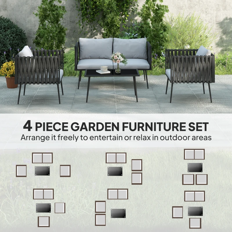 Zestaw mebli ogrodowych dla 4 osób, sofa 2-osobowa, wodoodporne