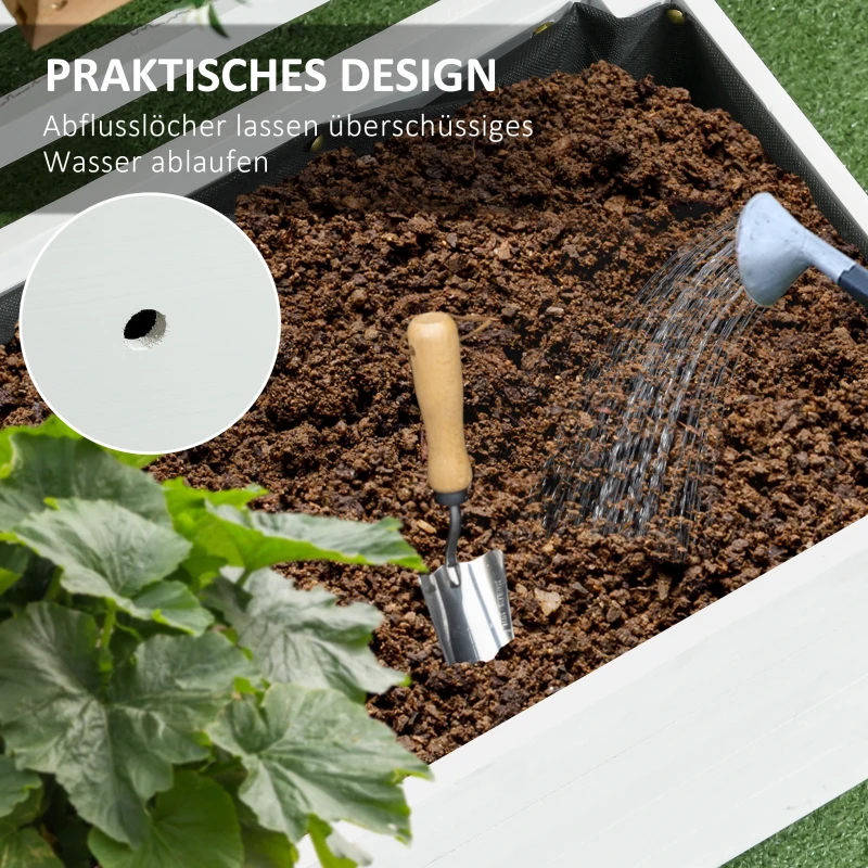 Outsunny Skrzynka na rośliny z pergolą, 4 koła, Drewno naturalne, Wodoodporna powłoka, biała, 76 x 30 x 155 cm