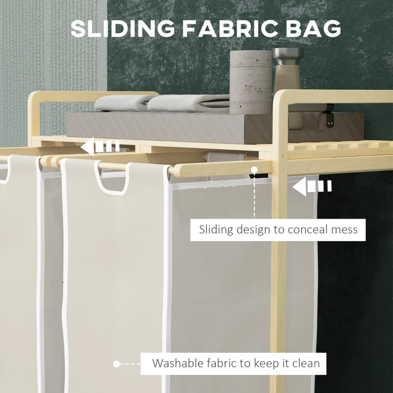 Kosz na pranie z 2 wyjmowanymi workami, bambusowy sorter