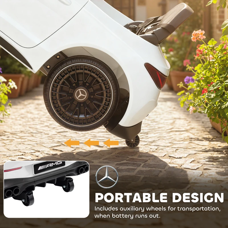 AIYAPLAY Elektryczny samochód dla dzieci 12V z pilotem 2,4 GHz, 2 silniki, pojazd dla dzieci z muzyką, MP3, płynnym startem/stopem, klaksonem, zawieszeniem, światłami LED, kółkami pomocniczymi, dla dzieci 3-6 lat, biały