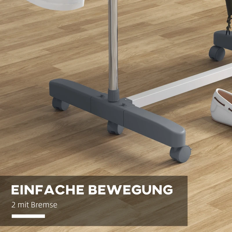 HOMCOM Stojak na pranie na kółkach Suszarka do ubrań Wieża, Stojak do suszenia z wysuwanym skrzydłem, Stojak na pranie do użytku wewnątrz, na zewnątrz, stal 142 x 55 x 152 cm, Szary