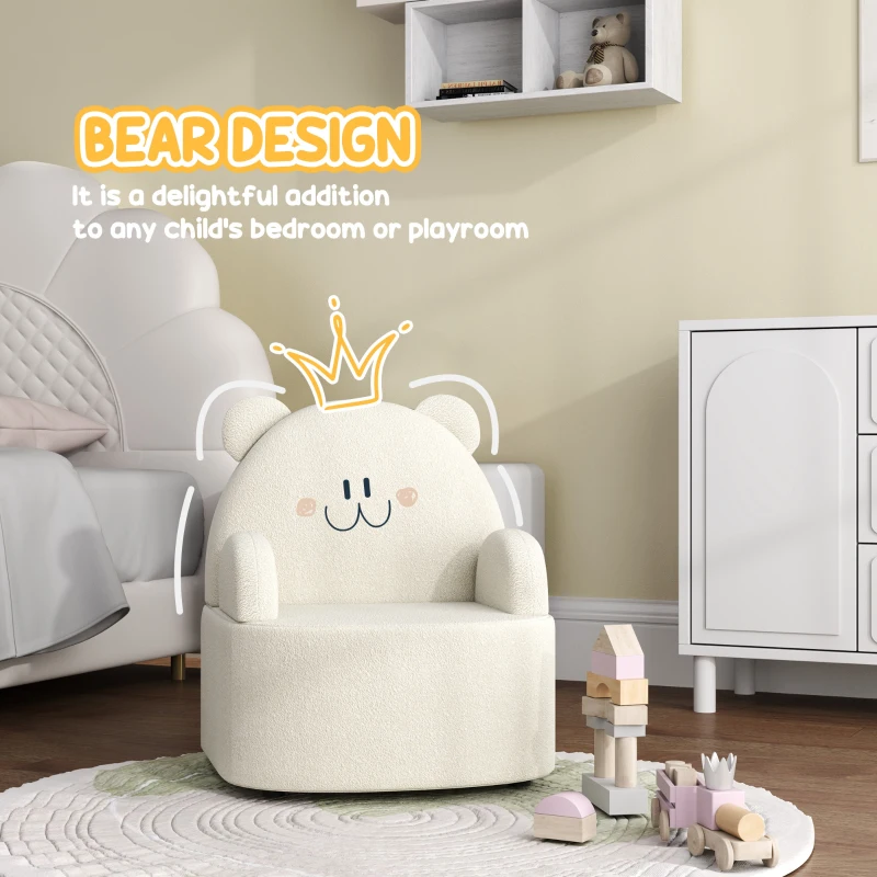 AIYAPLAY Fotel dla dzieci, sofa dziecięca z miękkim polaru misiowego, w kształcie misia, dla dzieci 1,5-3 lat, pokój dziecięcy, sala zabaw, Beżowy