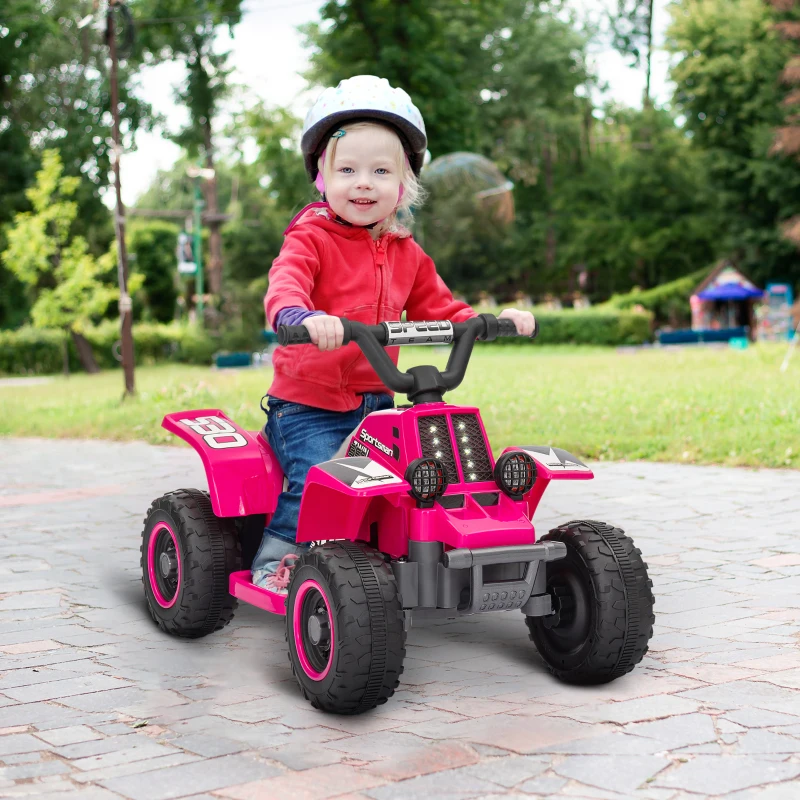 AIYAPLAY 6V Electric Quad Bike for Kids, Battery Powered Ride On ATV with Forward Backward, LED Headlights, for Ages 18-36 Months - Pink