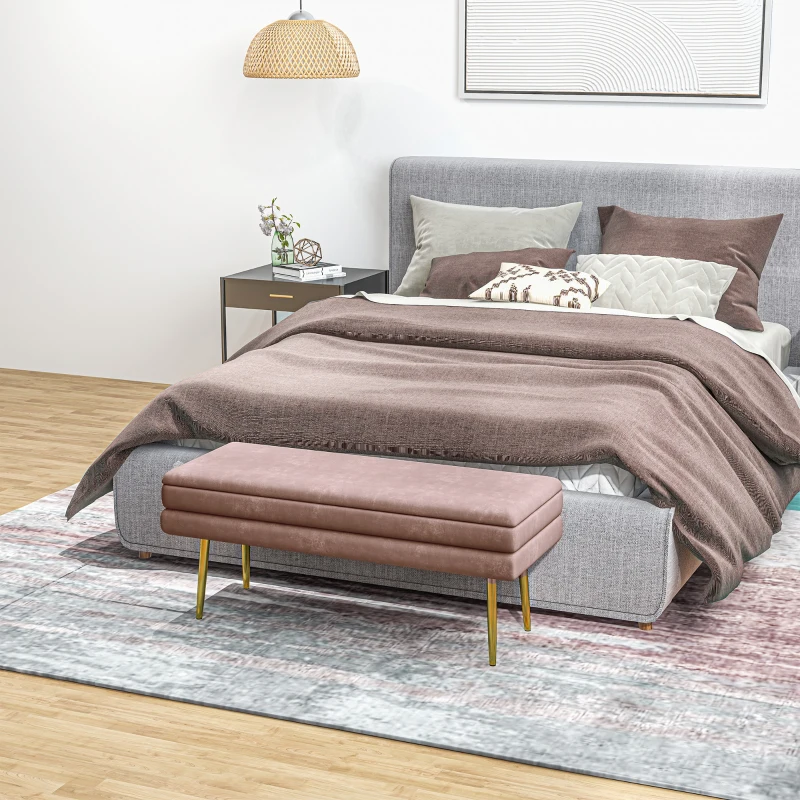 HOMCOM Ławka Tapicerowana z Przestrzenią do Przechowywania, Stal, 100 x 37,5 x 42 cm, Różowa