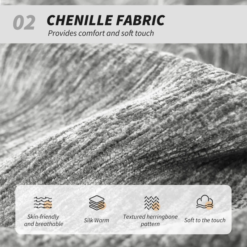 HOMCOM Armless Office Chair No Wheels, Chenille Fabric Criss Cross Legged Desk Chair with Wide Seat, Double-Tier Padding, Tilt Function, Height Adjustable Swivel Computer Seat for Home, Grey