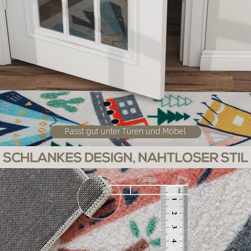 Dywan HOMCOM Antypoślizgowy, Krótkowłosy z Polarowym Wyglądem, Wzór Autostrady, Nowoczesny Design do Salonu, Tarasu, Balkonu i Kuchni, 160 x 120 cm, Wielokolorowy