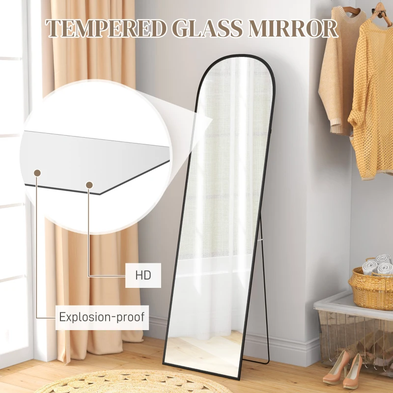 HOMCOM Lustro Całociałowe, 161,5 x 50 cm Lustro ścienne z półką, rama z aluminium, lustro stojące do salonu, sypialni, Czarne