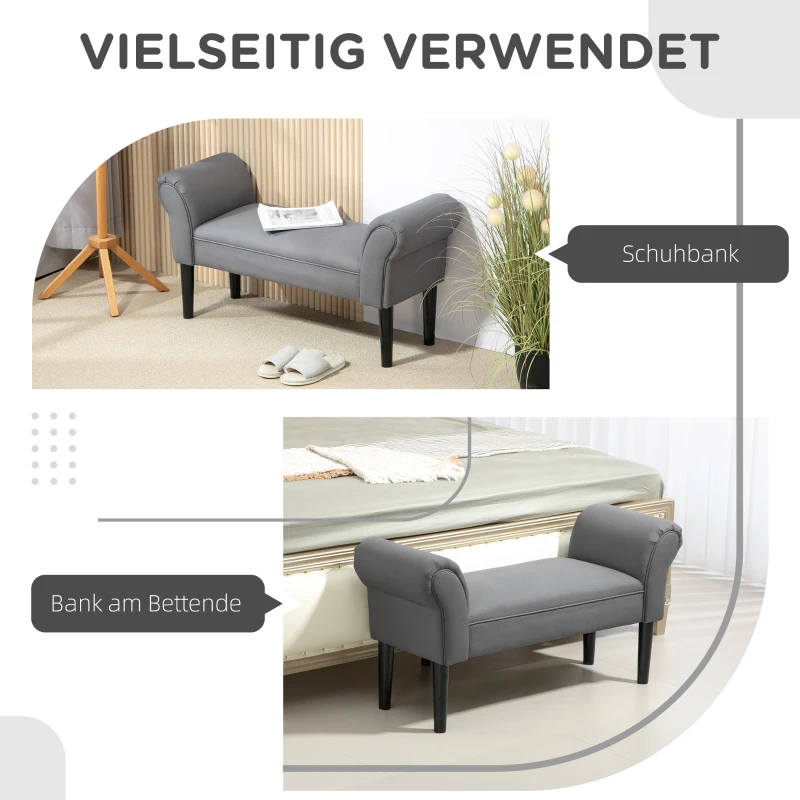 HOMCOM Ławka, Ławka do sypialni, Solidna konstrukcja, Miękkie wyściełanie, 102x36x51 cm, Szara