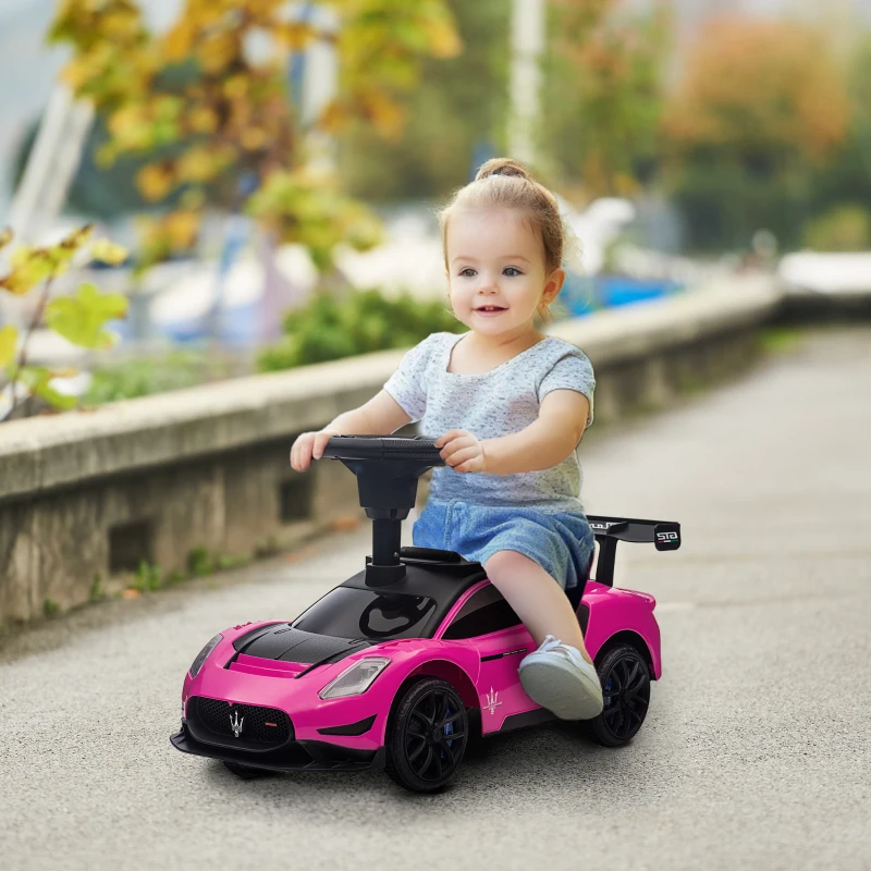 AIYAPLAY Ride on Sliding Car, Baby Push Car Licensed Maserati GT2 with Under Seat Storage, Music, Horn, Foot to Floor Toddler Car for 18-60 Months, Pink
