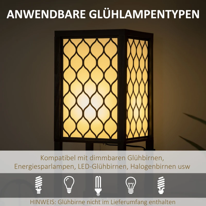 HOMCOM Lampa podłogowa z półką, lampa stołowa z dwoma źródłami światła, 40 W lampa podłogowa z gniazdem E27, 2 półki, wyłącz. Żarówki, do salonu, sypialni, czarny