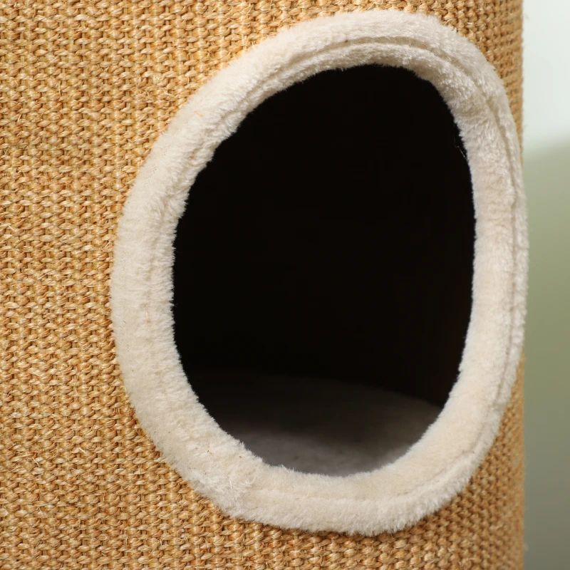 PawHut Cat Barrel Tower, 2-Layer Small Cat Tree with Sisal Exterior for Scratching, for 1-2 Cats, Brown