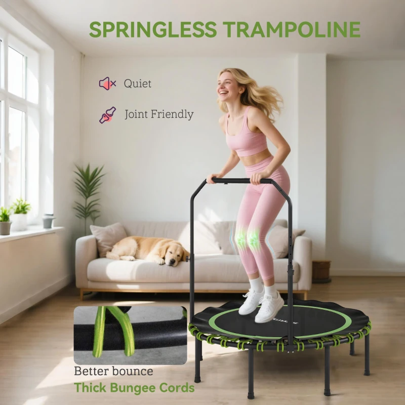 SPORTNOW Składana Trampolina Fitness Ø122 cm Mini z 5 Regulowanymi Poziomami Uchwytów, Ciche Gumowe Liny, Trampolina dla Dorosłych na Wewnątrz i na Zewnątrz