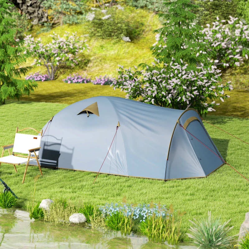 Outsunny 2-4 Person Camping Tent, 2000mm Waterproof UPF50+ Family Tent with Bedroom, Porch, Sewn-in Groundsheet and Hook, Portable and Lightweight with Carry Bag for Fishing Hiking Festival