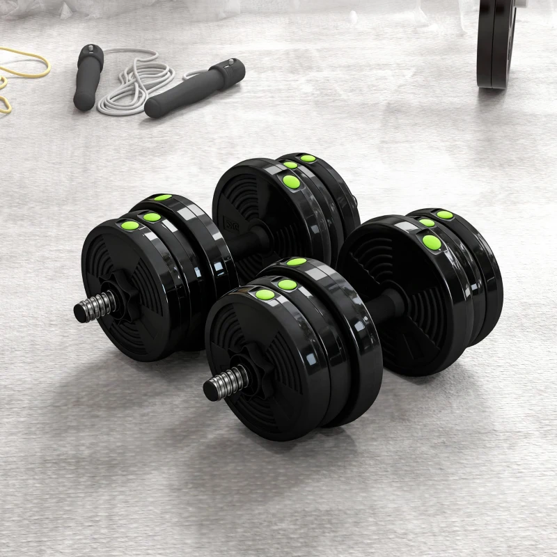 SPORTNOW Zestaw hantli 2-w-1, 20 kg, regulowany zestaw hantli z 12 ciężarkami, chroniący podłogę, do treningu siłowego, fitness, podnoszenia ciężarów, Czarny