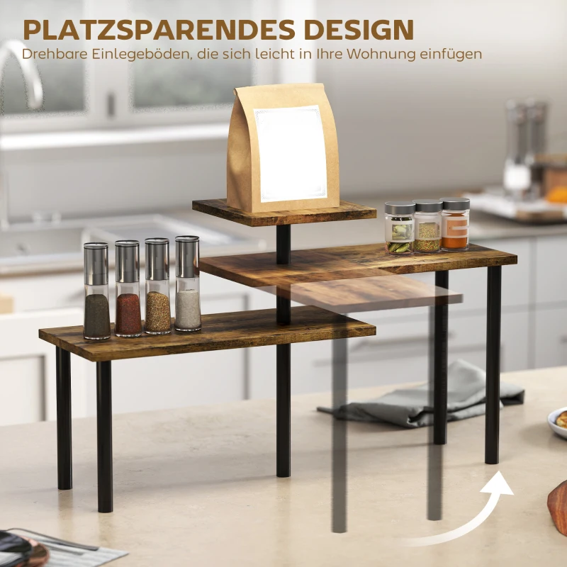 HOMCOM Kitchen Storage Rack, 3 Tier Kitchen Countertop Organiser, Baker's Rack, Corner Shelf Display Rack, Modern Coffee Bar Station, Rustic Brown