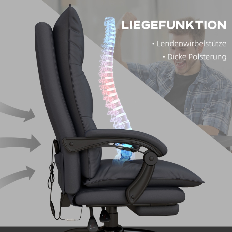 Vinsetto Krzesło Biurowe z Masażem, Regulowana Wysokość 114-121,5 cm, Obracany Fotel z Funkcją Grzewczą, Komputerowe Krzesło z Podnóżkiem, Mikrofibra, Ciemnoszary