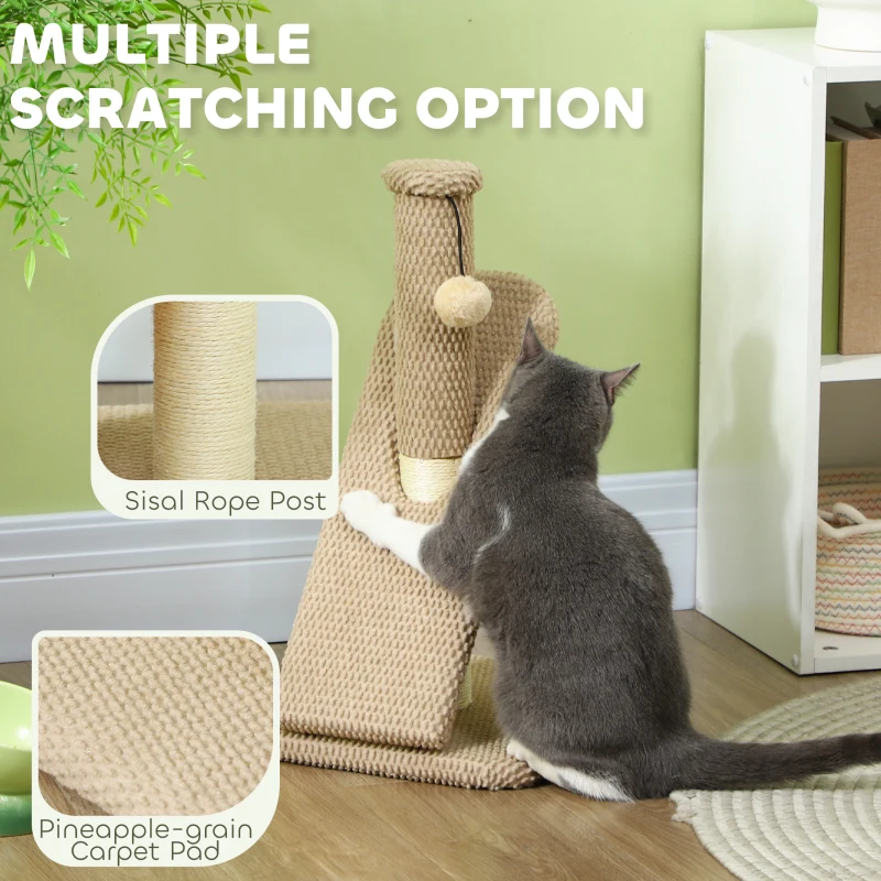 PawHut Cat Scratching Post, 54 cm Cat Scratcher Post Pad with Toy Ball, for Indoor Kittens, Light Brown