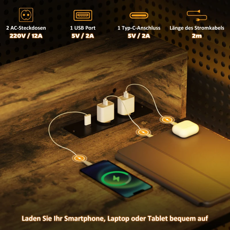 Biurko komputerowe z gniazdami, miejsce na monitor, nowoczesne