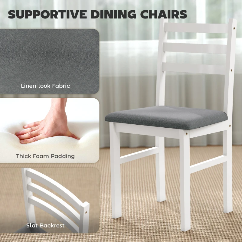 HOMCOM Zestaw Stołowy z 2 Krzesłami, Oszczędzający Przestrzeń, Grupa Stołowa, Rektangulny Stół Kuchenny z Tapicerowanymi Krzesłami do Małego Pomieszczenia, Jadalni, Kuchni, Biały