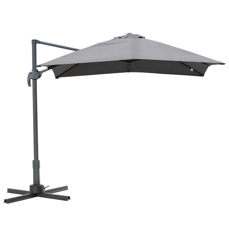 Outsunny Ombrellone da Giardino a Manovella 245x245cm con Rotazione 360° Parasole Regolabile Grigio