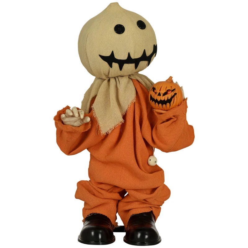 HOMCOM Dekoracja na Halloween 77cm Strach na Wróble z Czerwonymi Świecącymi Oczami, Funkcja Dźwięku, Dekoracja na Halloween z Czujnikiem Ruchu i Dźwięku, Śmiechem, Ruchomymi Ramionami i Rękami
