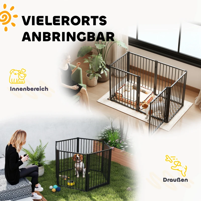 Klatka dla szczeniąt 76 cm, 8-elementowa, stalowa, czarna