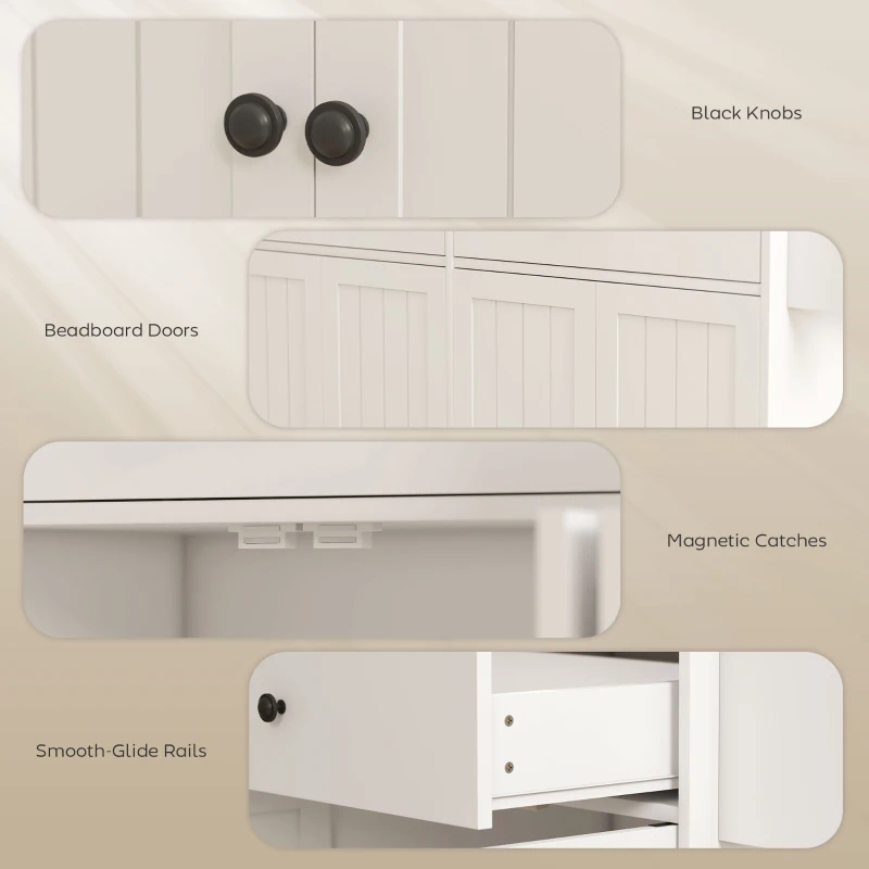 HOMCOM Wyspa kuchenna na kółkach z 2 szufladami, 2 szafkami, kuchenny wózek z półką na przyprawy, uchwytem na ręczniki, nożownik, biały